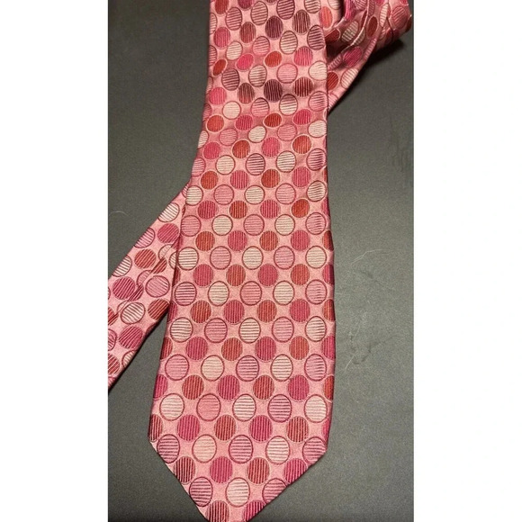 Men’s Bijenkorf Collection Pink Circles 100% Silk Necktie Made In Italy - Picture 1 of 5
